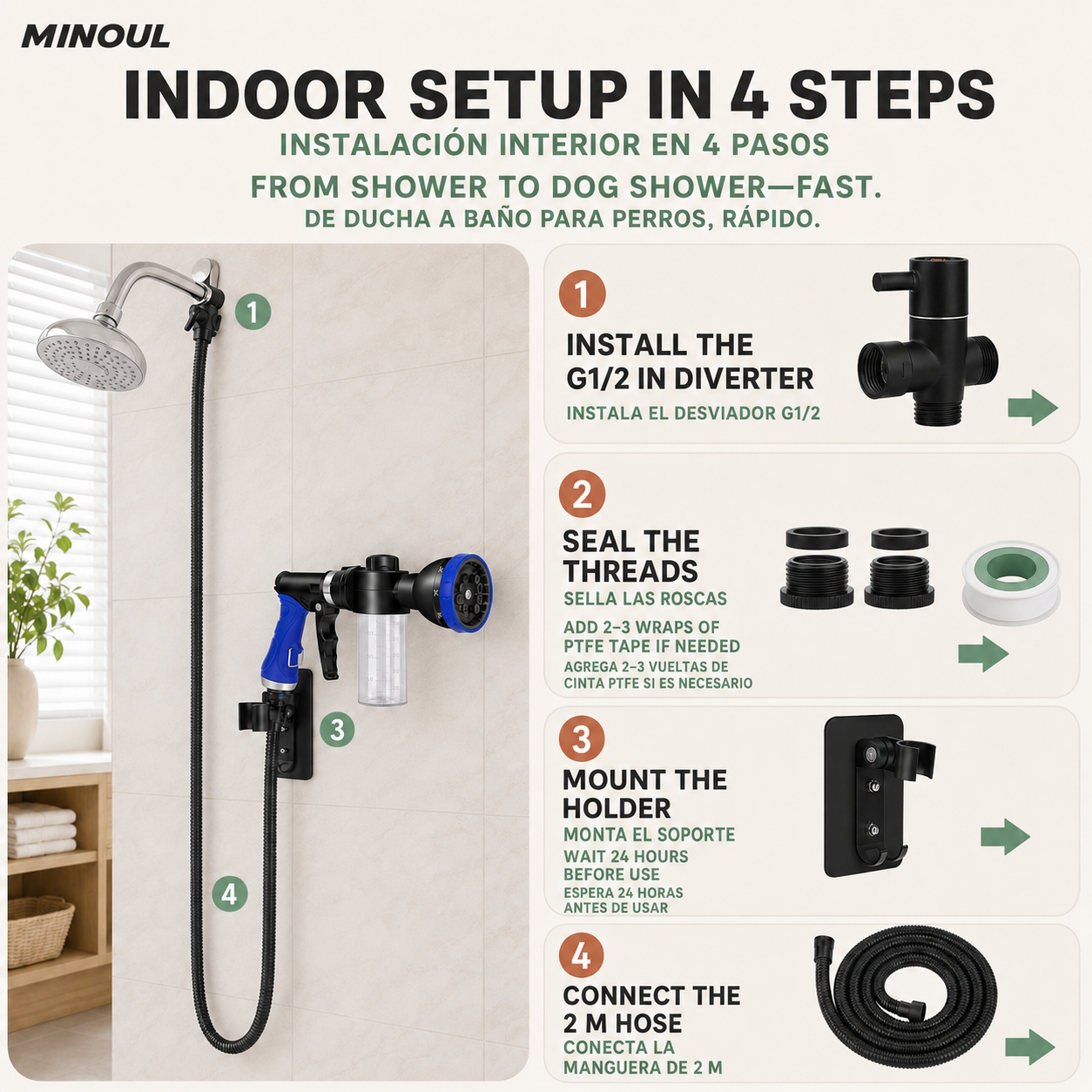 MINOUL Dog Shower Premium